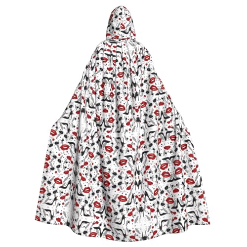OKFSTY Großer Kapuzenumhang mit Lippen, High Heels, bedruckt, für Erwachsene, Halloween, 140 cm Länge, geeignet für Maskerade-Kostüme, Comic-Con von OKFSTY
