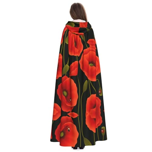 OKFSTY Großer Kapuzenumhang mit Mohnblumen-Druck, für Erwachsene, 140 cm Länge, geeignet für Maskerade-Kostüme, Comic-Con von OKFSTY