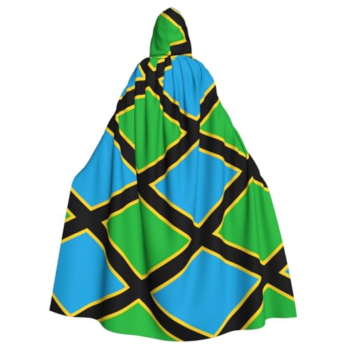 OKFSTY Großer Kapuzenumhang mit Tansania-Flagge, für Erwachsene, 140 cm Länge, geeignet für Maskerade-Kostüme, Comic-Con von OKFSTY