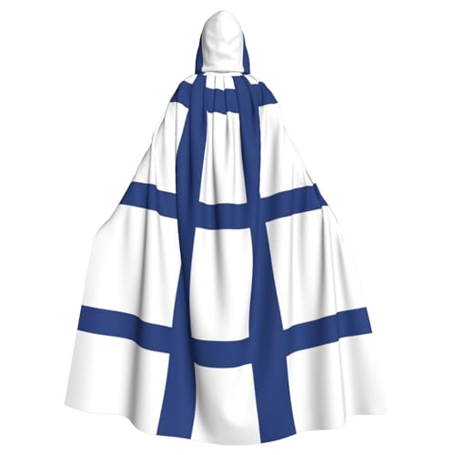 OKFSTY Großer Kapuzenumhang mit finnischer Flagge, für Erwachsene, Halloween, 140 cm Länge, geeignet für Maskerade-Kostüme, Comic-Con von OKFSTY