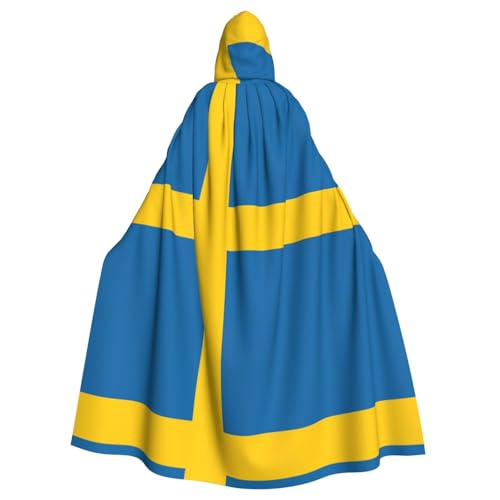 OKFSTY Großer Kapuzenumhang mit schwedischer Flagge, für Erwachsene, Halloween, 140 cm Länge, geeignet für Maskerade-Kostüme, Comic-Con OKFSTY Großer Kapuzenumhang mit schwedischer Flagge, für Erwachsene, Halloween, 140 cm Länge, geeignet für Maskerade-Kostüme, Comic-Con von OKFSTY