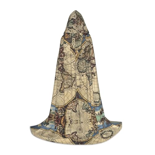 OKFSTY Kapuzenumhang mit antiker Karte und Weltkugel für Teenager, Halloween-Kapuzenumhang für Jugendliche, geeignet für Themenpartys, Comic-Con von OKFSTY