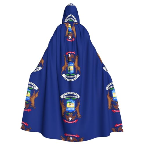 OKFSTY Michigan State Flag Printing Adult Halloween Large Hooded Cloak 57.8 Inches Length, Suitable For Maskerade Costumes, Comic Con von OKFSTY