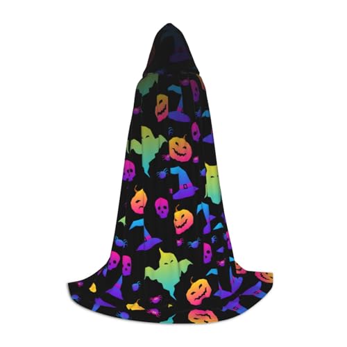 OKFSTY Regenbogen-Halloween-Geister-Hexenhut, Spinnen-Druck, Kapuzenumhang für Teenager, Halloween-Kapuzenumhang für Jugendliche, geeignet für Themenpartys, Comic-Con von OKFSTY