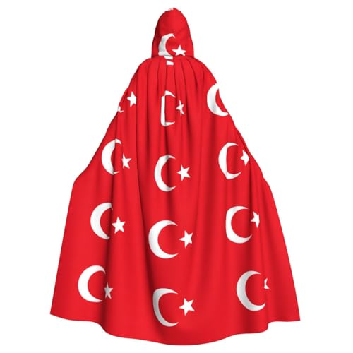 OKFSTY Umhang mit Kapuze für Erwachsene, Motiv: Flagge der Türkei, groß, 140 cm lang, geeignet für Maskerade-Kostüme, Comic-Con von OKFSTY