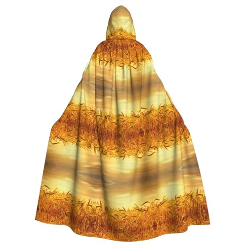 OKFSTY Weizenfeld-Druck, Erwachsenen-Umhang, Halloween, großer Kapuzenumhang, 140 cm Länge, geeignet für Maskerade-Kostüme, Comic-Con von OKFSTY