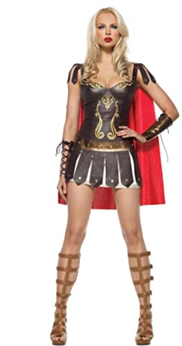 OKGD Damen Römischer Gladiator Kostüm Erwachsene Xena Krieger Prinzessin Dress Up Damen Antike Griechische Göttin Kostüm Halloween Maskerade Ball-Kastanienbraun,M von OKGD
