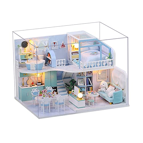 DIY Miniatur-Puppenhaus-Holzmöbel-Set, Handgefertigtes Mini-Kunsthandwerk, Modernes Villa-Modell Mit Staubschutz, Maßstab 1:24, Platz Für Valentinstagsgeschenk, Puppenhaus-Spielzeug von OKJHFD