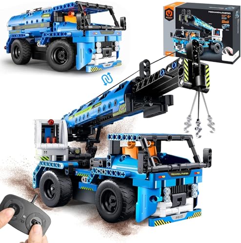2-in-1 Ferngesteuerter Kran-LKW Bausatz (401 Teile) – STEM Konstruktionsspielzeug für Kinder 6-12 Jahre | RC Baufahrzeug mit realistischen Funktionen | Lernspielzeug | Geburtstagsgeschenk für Jungen & von OKKIDY