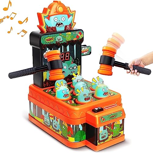 OKKIDY Baby Whack Spiel für 3 4 5 6+ Jahre Kinder Mini-Münzen-Arcade-Spielautomat mit Zwei Hämmern Musik Spielzeug Interaktives pädagogisches Entwicklungsspiel für Kleinkinder, Mädchen und Jungen von OKKIDY