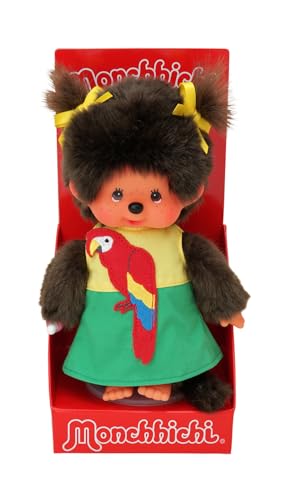 Sekiguchi 220496 - Original Monchhichi Mädchen mit Papageien-Kleid, ca. 20 cm großes Kuscheltier aus braunem Plüsch Sekiguchi 220496 - Original Monchhichi Mädchen mit Papageien-Kleid, ca. 20 cm großes Kuscheltier aus braunem Plüsch von OKU Monchhichi