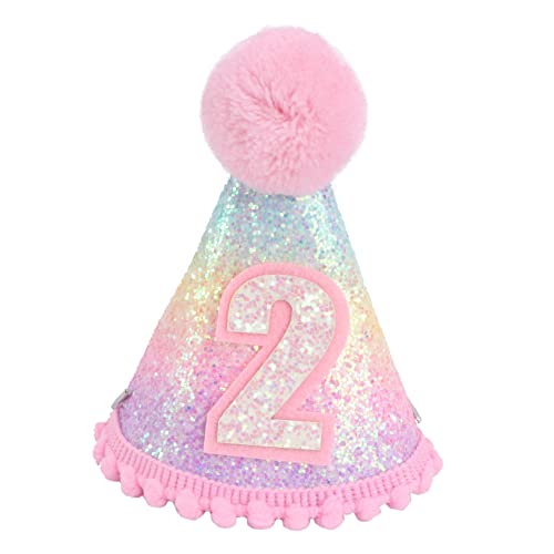 OKUMEYR 1Stk Geburtstagshut Geburtstag Kronenhut geburtstagsmützen selber machen Baby-Prinzessin Tiara baby geburtstag kappe Geburtstagsmütze für Baby Blitz Bommel Kind Glitzertuch von OKUMEYR