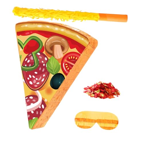 OKUMEYR Pizza Party Spielset Pinata mit und Augenbinde Lustige Pizzaform Dekoration für Kindergeburtstag Inklusive Konfetti Kinderfreundlich Vielseitig für Feiern und Gruppenaktivitäten von OKUMEYR