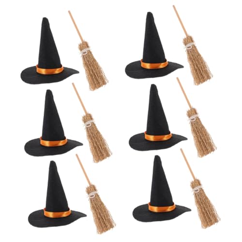 OKUMEYR Teiliges Mini Hexen Dekor Set mit Filzhut und Besen Platzsparend Wiederverwendbar Kreative Halloween Tisch und Regaldekoration für Kleine Räume und DIY Bastelprojekte von OKUMEYR