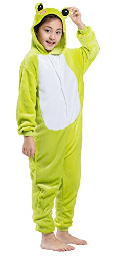 Pyjamas Kigurumi Jumpsuit Onesie Mädchen Junge Kinder Tier Karton Halloween Kostüm Sleepsuit Overall Unisex Schlafanzug Winter, Frosch von OKWIN