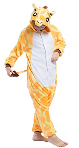 Pyjamas Kigurumi Jumpsuit Onesie Mädchen Junge Kinder Tier Karton Halloween Kostüm Sleepsuit Overall Unisex Schlafanzug Winter, Giraffe von OKWIN