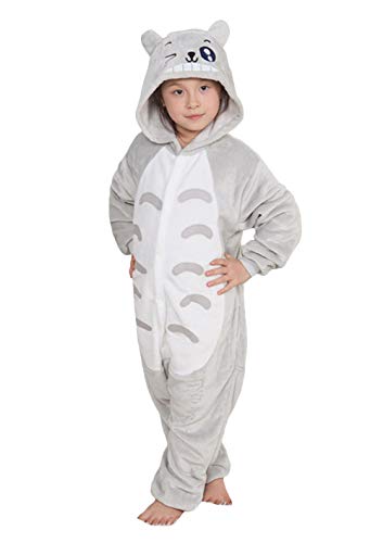 Pyjamas Kigurumi Jumpsuit Onesie Mädchen Junge Kinder Tier Karton Halloween Kostüm Sleepsuit Overall Unisex Schlafanzug Winter, Grau von OKWIN