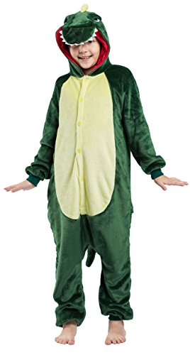 Pyjamas Kigurumi Jumpsuit Onesie Mädchen Junge Kinder Tier Karton Halloween Kostüm Sleepsuit Overall Unisex Schlafanzug Winter, Grün Dinosaurier von OKWIN