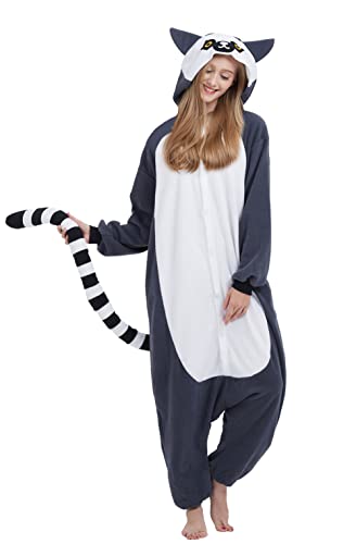 Magicmode Unisex Pyjamas Jumpsuit Tierkostüm Onesie Damen Herren Karneval Nachtwäsche Lemur von Magicmode