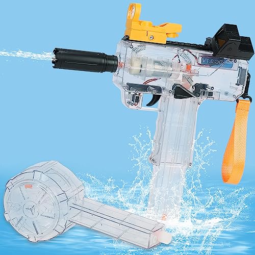 Elektrische Wasserpistolen für Kinder im Alter von 8–12 Jahren Automatische Spritzpistolen Mit Zwei Wassertanks für Jungen Wasserpistole Spielzeug für Kinder und Erwachsene (C2033, Transparent) von OKYUK
