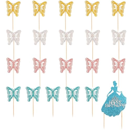 21 x Schmetterlings-Geburtstagsdekorationsstab: Cupcake-Pick-Kuchenaufsatz-Papier von OLACD