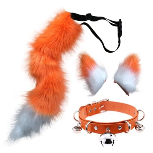OLACD Cosplay Fox Ears Kit Collar Choker for Halloween - Faux Fur Furry Fox Tail Set von OLACD