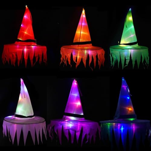 OLACD Deko-Kappe, Lampe, LED, leuchtend, Partyhut, Hexenhut für Halloween, Beleuchtung, dekoratives Aufhängen, 6 Stück von OLACD