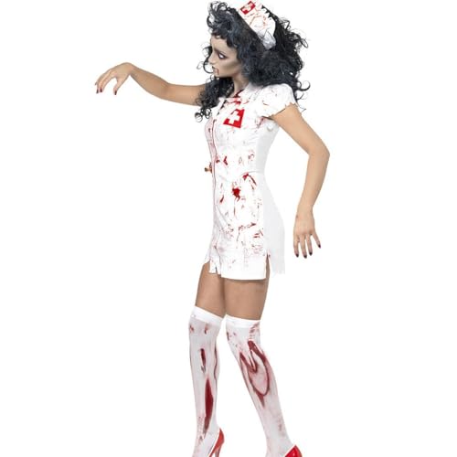 OLACD Festival-Krankenschwester-Kleidung für Halloween – gruseliges, verstellbares Karnevalsparty-Kostüm mit simulierten Blutflecken, Horror-Thema, Urlaubskleidung von OLACD