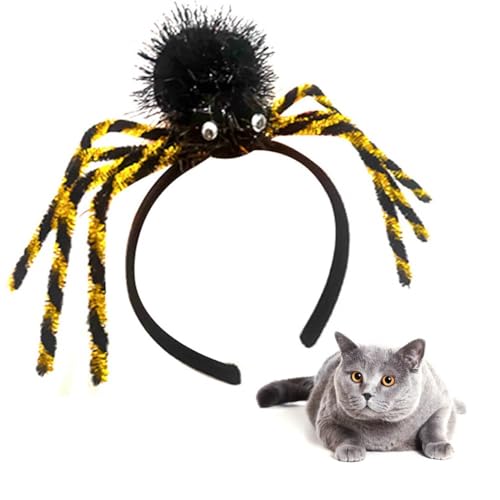 OLACD Gruselige Spinnen-Themen-Haustier-Kopfbedeckung für Halloween, unterhaltsames Cosplay, rutschfester Katzenhaarreifen, Dress-Up-Festival-Spaß für Hunde von OLACD