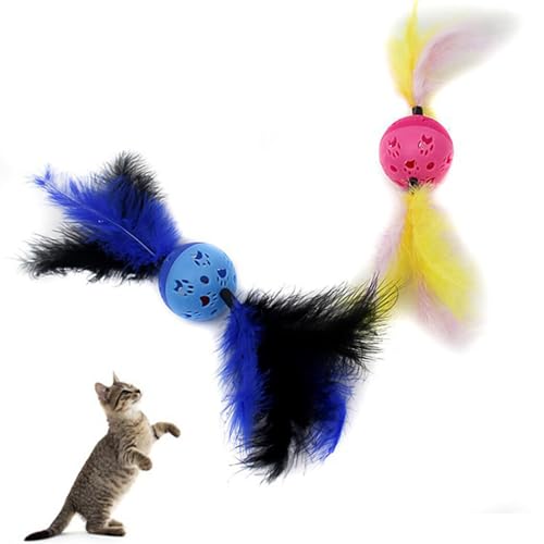 OLACD Kunstfeder-Glockenbälle für Katzen, interaktives 2-teiliges Set, Kätzchen-Kauen und verspieltes Spielzeug mit kreativem, lustigem Design von OLACD