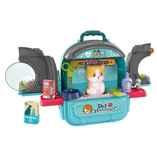 OLEOCA 3 in 1 Kinder Tragbares Haustier-Krankenhaus-Set, doppelseitige Tierarztpflege mit Puppen und Zubehör, Tragetasche/Rucksack OLEOCA 3 in 1 Kinder Tragbares Haustier-Krankenhaus-Set, doppelseitige Tierarztpflege mit Puppen und Zubehör, Tragetasche/Rucksack von OLEOCA