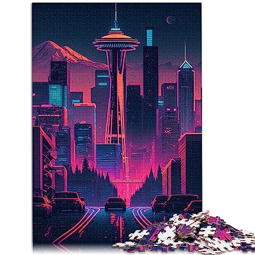 Downtown Seattle Puzzles 1000 Teile für Erwachsene und Kinder von Wood Puzzle für Erwachsene und Jugendliche ab 12 Jahren als Heimdekoration29,5" x 19,7"/75 * 50cm. von OLIKED