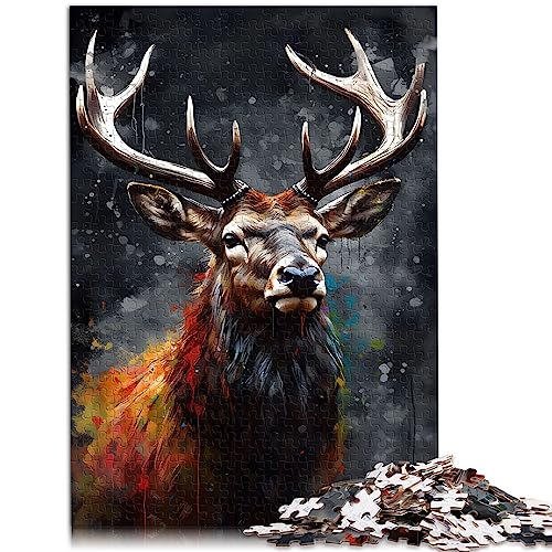 Puzzle Hirsch Ölfarbe Porträt Lustige Puzzles für Erwachsene 1000 Teile Holzpuzzle für Erwachsene Kinder ab 12 Jahren Erwachsene Puzzles Geschenke 29,5" x 19,7"/75 * 50cm. von OLIKED