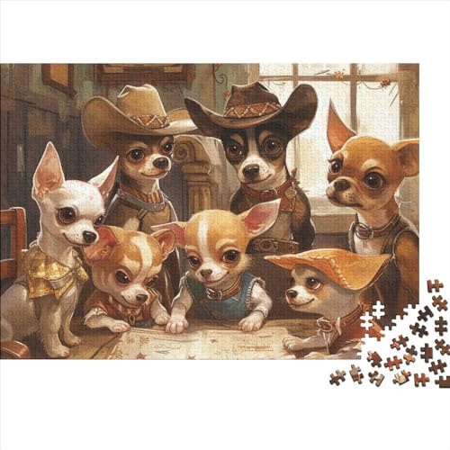 Cowboy Chihuahuas 1000 Stück Puzzle 1000 Teile Schwieriges Puzzlespiel Gehirnleistung Entwickeln Dekorative Gemälde Eltern-Kind-Erziehung Spaß Für Die Ganze Familie 1000pcs (75x50cm) von OLKNJHER