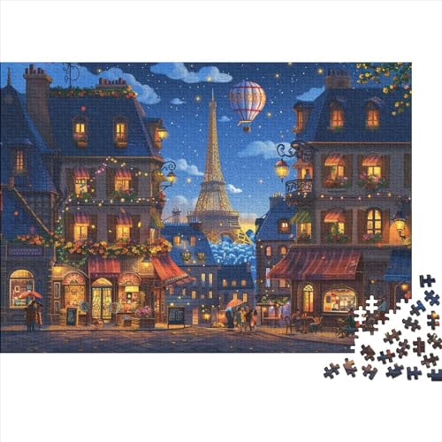 Nachts in Paris 500 Stück Puzzle Erwachsene Herausforderung Stressabbau-Spielzeug Illustration Kunstgeschenke Partyzubehör Spaß Für Die Ganze Familie von OLKNJHER