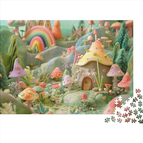 Rainbow Mushroom 500 Stück Puzzle Kunstgeschenke Herausforderung Denksportaufgaben Dekorative Gemälde Cartoon Style Eltern-Kind-Erziehung Geeignet Für Teenager 500pcs (52x38cm) von OLKNJHER