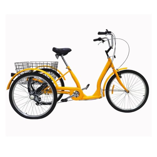 OLSDXAWQ, 24-Zoll-Dreiräder for Erwachsene, Lastenfahrrad, 3-Rad-Fahrrad, Cruise-Trike, Lasten-Trike mit Korb, Fahrrad for Outdoor-Sporteinkäufe (Pink)(Yellow) von OLSDXAWQ