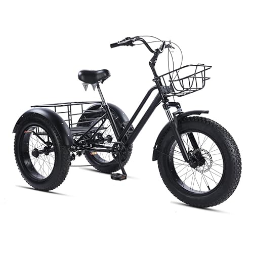 OLSDXAWQ, 7-Gang-Dreirad for Erwachsene, 20 Zoll, Dreiradfahrrad mit Einkaufskörben und Schutzblechen, Cruiser-Dreirad mit 4,0-Reifen(Black) von OLSDXAWQ