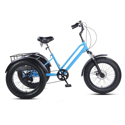 OLSDXAWQ, 7-Gang-Dreirad for Erwachsene, 20 Zoll, Dreiradfahrrad mit Einkaufskörben und Schutzblechen, Cruiser-Dreirad mit 4,0-Reifen(Blue) von OLSDXAWQ