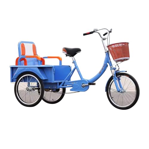 OLSDXAWQ, Lastendreirad mit Korb, 20 Zoll Singlespeed-Cruiser-Trike mit großem Korb, robustes Dreirad for Erwachsene, leicht zu montierendes, sicheres Dreirad, for Freizeit und Einkaufen (blau, Doppel OLSDXAWQ, Lastendreirad mit Korb, 20 Zoll Singlespeed-Cruiser-Trike mit großem Korb, robustes Dreirad for Erwachsene, leicht zu montierendes, sicheres Dreirad, for Freizeit und Einkaufen (blau, Doppel von OLSDXAWQ