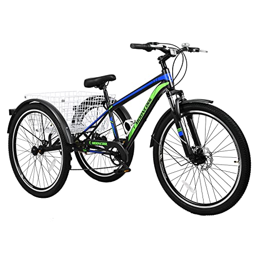 OLSDXAWQ, Mountain-Dreirad for Erwachsene, 7-Gang-Dreirad, Cruiser-Fahrrad, blau, 24-Zoll-Reifen, mit Einkaufskorb – Dreiräder for Herren und Damen – Trainingsdreiräder in mehreren Farben(Black+Blue,B OLSDXAWQ, Mountain-Dreirad for Erwachsene, 7-Gang-Dreirad, Cruiser-Fahrrad, blau, 24-Zoll-Reifen, mit Einkaufskorb – Dreiräder for Herren und Damen – Trainingsdreiräder in mehreren Farben(Black+Blue,B von OLSDXAWQ
