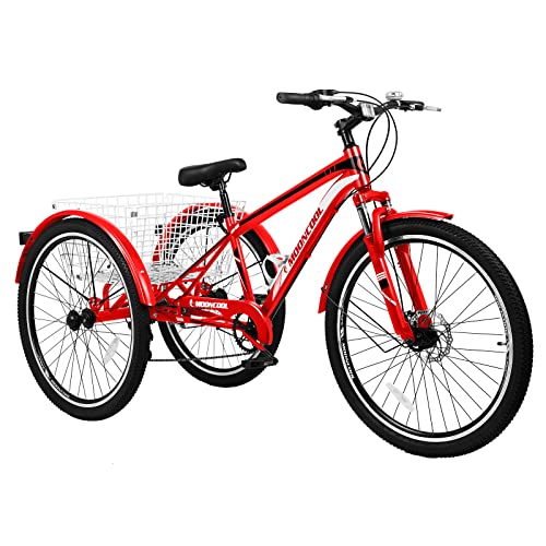 OLSDXAWQ, Mountain-Dreirad for Erwachsene, 7-Gang-Dreirad, Cruiser-Fahrrad, blau, 24-Zoll-Reifen, mit Einkaufskorb – Dreiräder for Herren und Damen – Trainingsdreiräder in mehreren Farben(Bright Red,B OLSDXAWQ, Mountain-Dreirad for Erwachsene, 7-Gang-Dreirad, Cruiser-Fahrrad, blau, 24-Zoll-Reifen, mit Einkaufskorb – Dreiräder for Herren und Damen – Trainingsdreiräder in mehreren Farben(Bright Red,B von OLSDXAWQ
