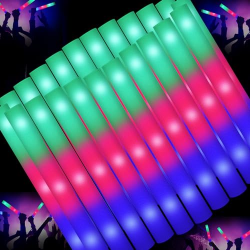 OLUPP Leuchtstäbe, 200 Stück, riesige Schaumstoff-Leuchtstäbe mit 3 Modi, buntes Blinken, Neon-Partyzubehör, leuchtet im Dunkeln, Partyzubehör für Hochzeit, Raves, Konzert, Camping, Neujahr, Karneval von OLUPP