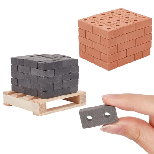 OLYCRAFT 100 Stück Mini-Schlackenblöcke Mit 1 Stück Holzpalette Mini-Steine Miniatur-Bausteine Kleine Steine Minihaus-Zubehör Für Mini-Garten-Landschaftsbau Modell-Architekten-Gebäude – Peru&Grau von OLYCRAFT
