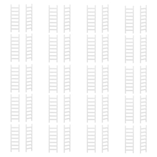 OLYCRAFT 40 Stück Miniatur Holzleitern 62x20mm Mini Holz Stufenleitern Weiße Mini Holztreppen Gartendekoration Zubehör Miniatur Möbel Mini Leitern Für Heimwerkerhandwerk Mikro Landschafts Dekor von OLYCRAFT