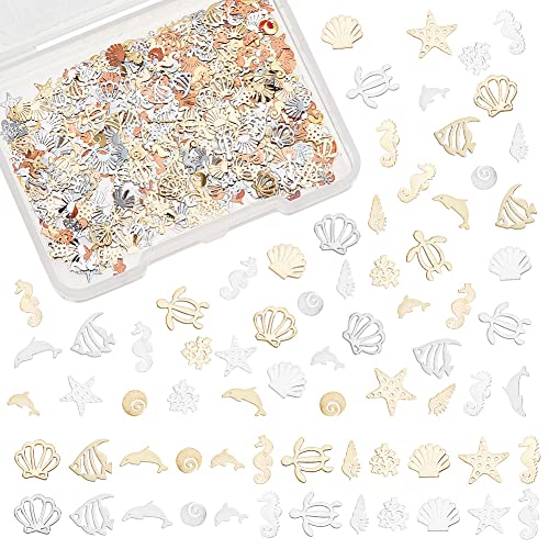 OLYCRAFT 720 Stück 24 Stile Meeresthema Nail Art Dekorationen Messing Harz Füllstoffe Muscheln Delphin Thema Sommer Zubehör Mini Nail Art Charms Für Maniküre Dekorationen - Gold/Silber/Roségold von OLYCRAFT