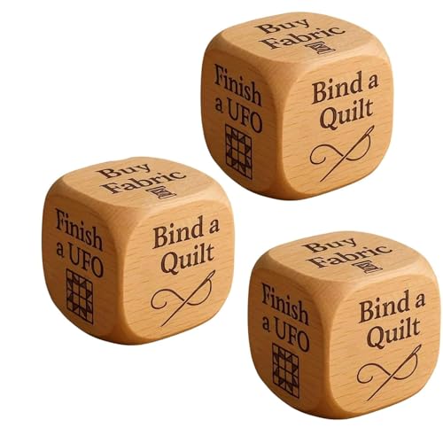 OLYGEE Quilter’s Decision Dice, Quilter’s Dice, Handmade Wooden Quilting Decision Dices with 6 Engraved Sewing Tasks, Fun Gift for Sewists, Craft Lovers to Add Excitement to Sewing Routine (3pcs) von OLYGEE