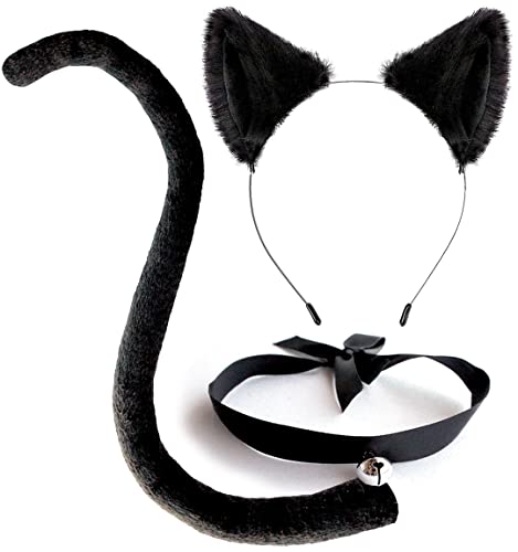 Katzenohren und Schwanz Kostüm Zubehör Anime Ohrclips Stirnband Schwarzer Schwanz LangSexy Choker für Cosplay Katze Kostüm Set Tierohren Haarspange für Frauen, Halloween, Neko Zubehör Kit, schwarz, Katzenohren und Schwanz Kostüm Zubehör Anime Ohrclips Stirnband Schwarzer Schwanz LangSexy Choker für Cosplay Katze Kostüm Set Tierohren Haarspange für Frauen, Halloween, Neko Zubehör Kit, schwarz, von OLYPHAN