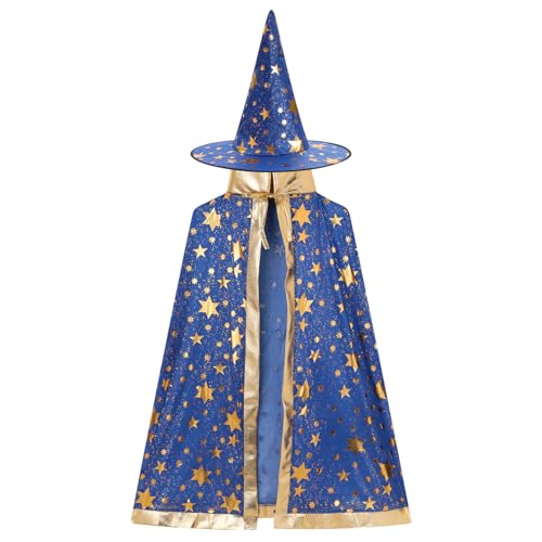 OMEWEE Zauberer Kostüm Kinder Wizard Cape Witch Umhang mit Hut Hexenkostüm Kinder Halloween Kostüm Hexenhut Faschingskostüm für Karneval Fasching Cosplay Blau One Size OMEWEE Zauberer Kostüm Kinder Wizard Cape Witch Umhang mit Hut Hexenkostüm Kinder Halloween Kostüm Hexenhut Faschingskostüm für Karneval Fasching Cosplay Blau One Size von OMEWEE