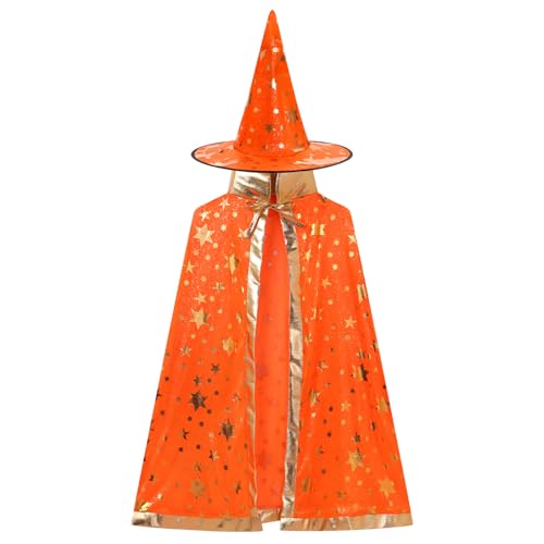 OMEWEE Zauberer Kostüm Kinder Wizard Cape Witch Umhang mit Hut Hexenkostüm Kinder Halloween Kostüm Hexenhut Faschingskostüm für Karneval Fasching Cosplay Orange One Size OMEWEE Zauberer Kostüm Kinder Wizard Cape Witch Umhang mit Hut Hexenkostüm Kinder Halloween Kostüm Hexenhut Faschingskostüm für Karneval Fasching Cosplay Orange One Size von OMEWEE
